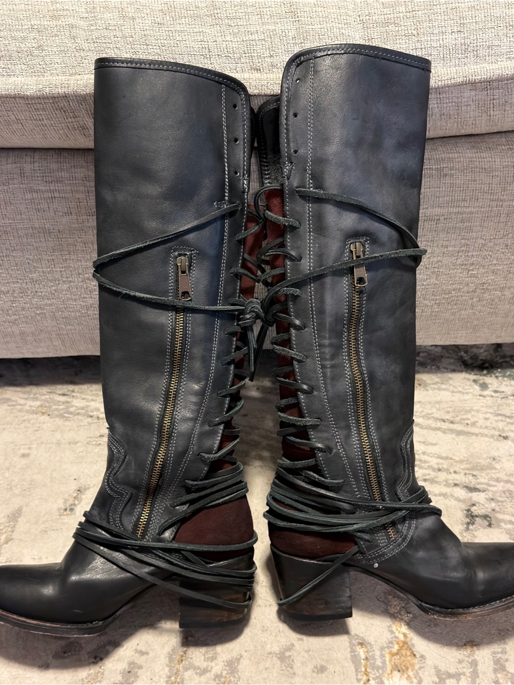 Freebird by Steven Black Over-the-Knee Leather Boots with Wrap Strap - Picture 9 of 10
